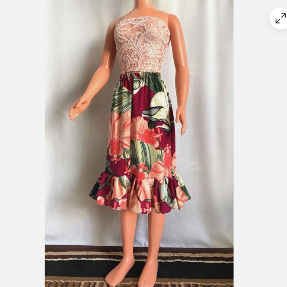 Multicolor floral skirt & lace top, for My Size Barbie Doll 36". OOAK handwork